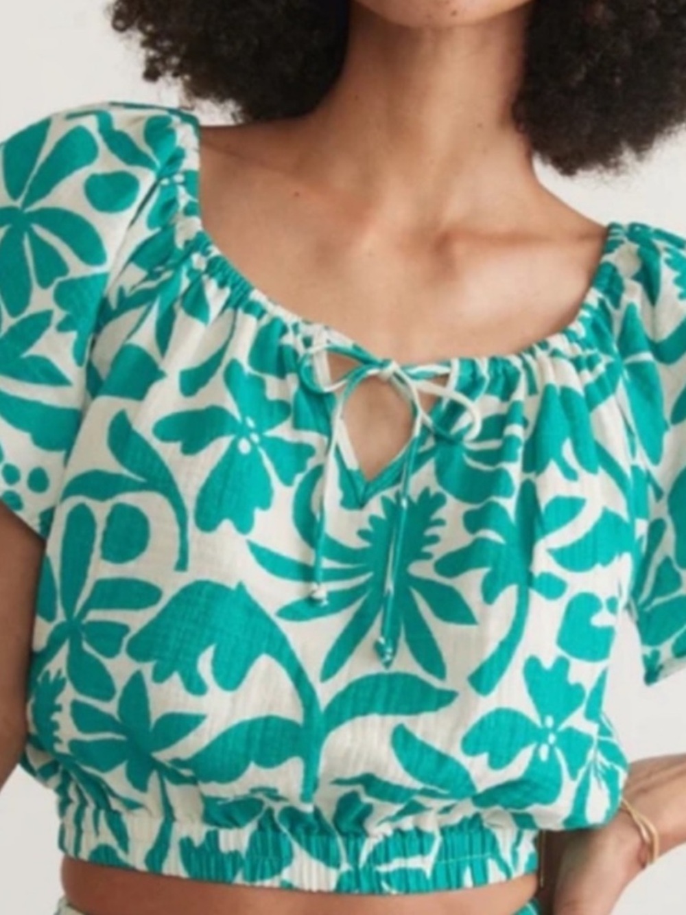 Marine Layer Tiana Cropped Blouse Spruce Flora XS NWT